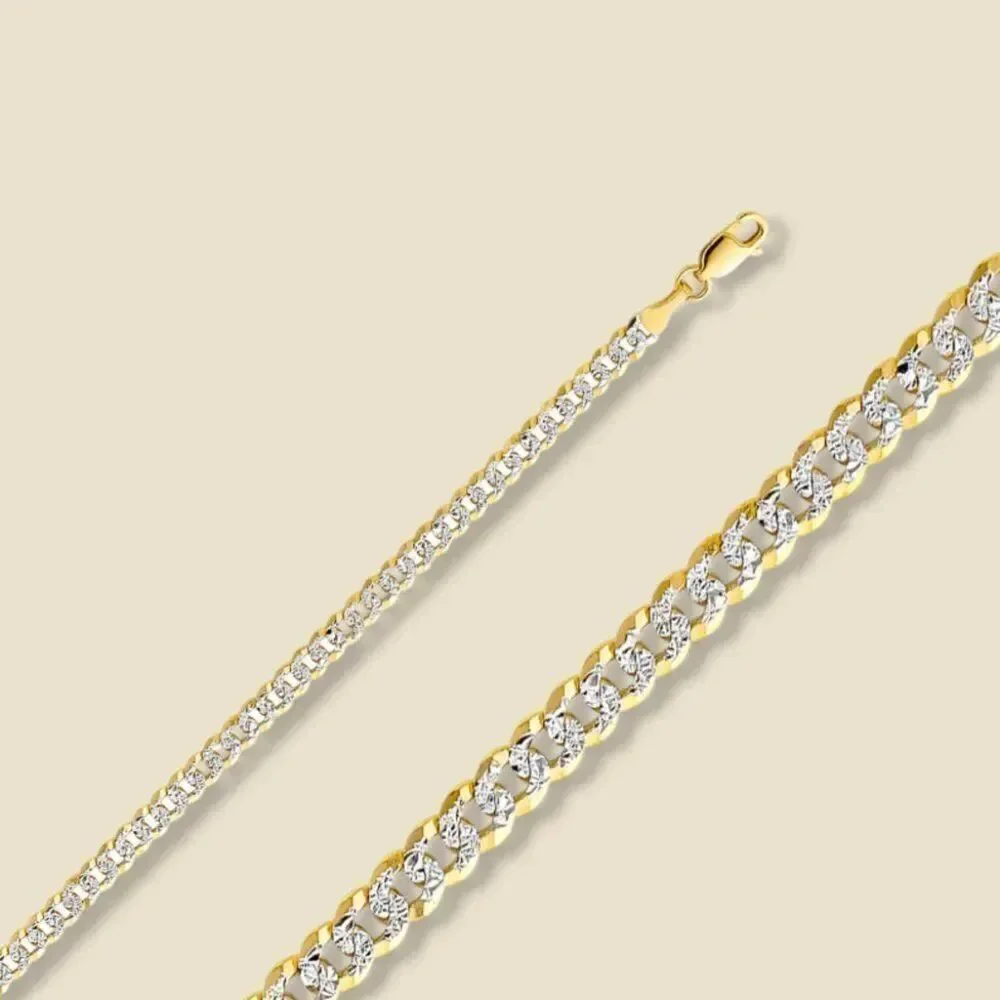 14K Solid Gold 4mm Cuban White Pave Chain Necklace | Elegant Gold Jewelry